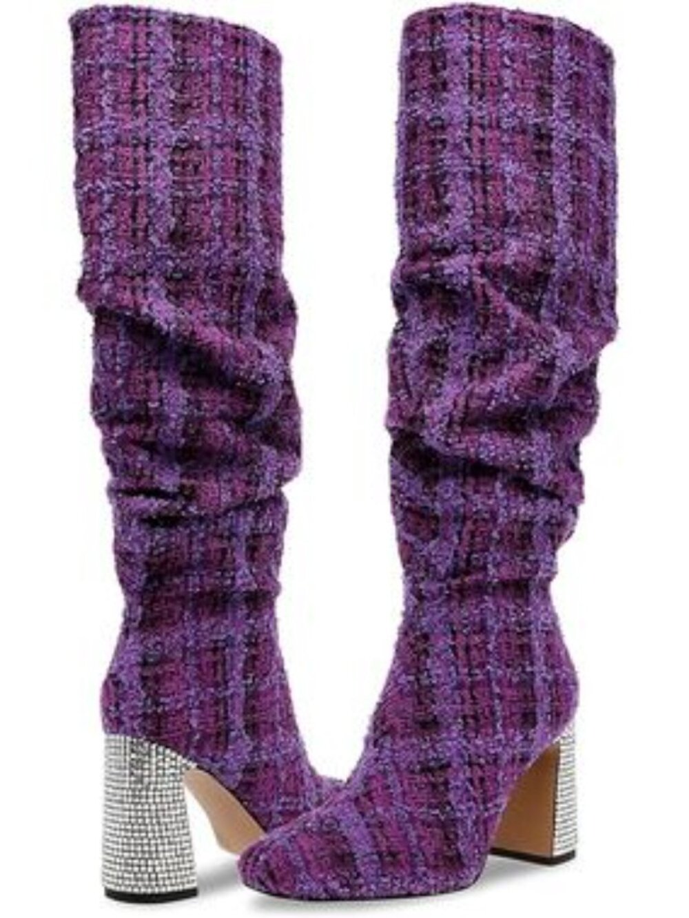 NEW Betsey Johnson Declaan Tall Purple Plaid boots w/Bling Heel (8.5)
